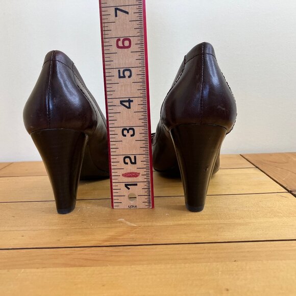 Naturalizer Glenda Leather Peep Toe Pumps Brown High Heel Shoes Bow Detail US 8W - Picture 5 of 7